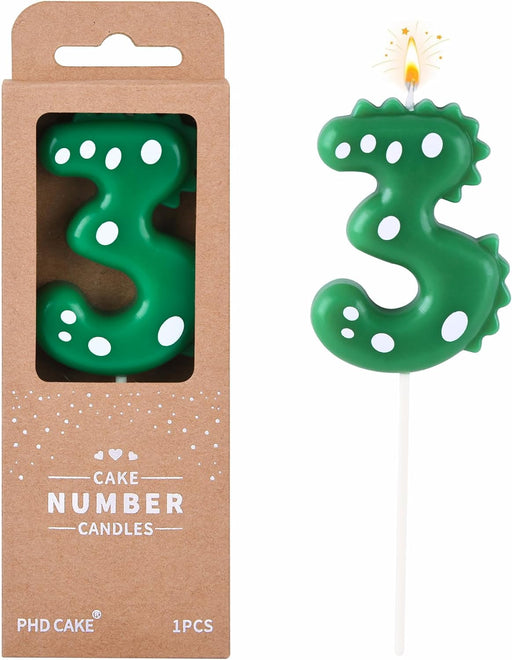 2.76 Inch Green Dinosaur 3 Number Birthday Candles, Dinosaur Number Candles, Cake Number Candles, Party Celebration