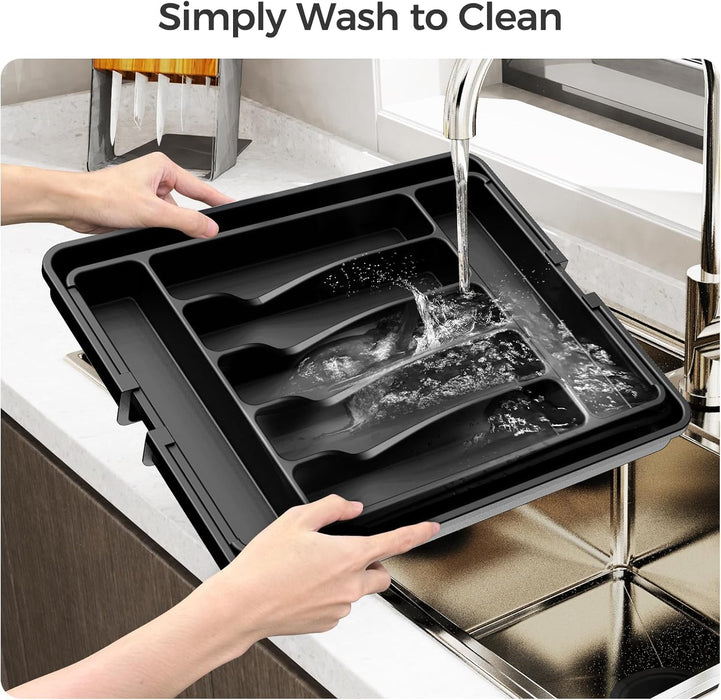 Extra Large Expandable Silverware Organizer, Flatware Tray, Black