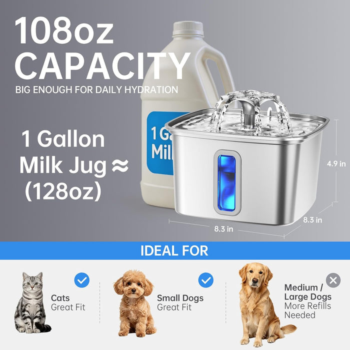 Innovation Award Winner Stainless Steel Cat Water Fountain, 108oz, C1