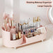 Pink Rotating Vanity Organizer with Brush Holder - Large Spinning Cosmetic Storage, Countertop Makeup & Skincare Organiz