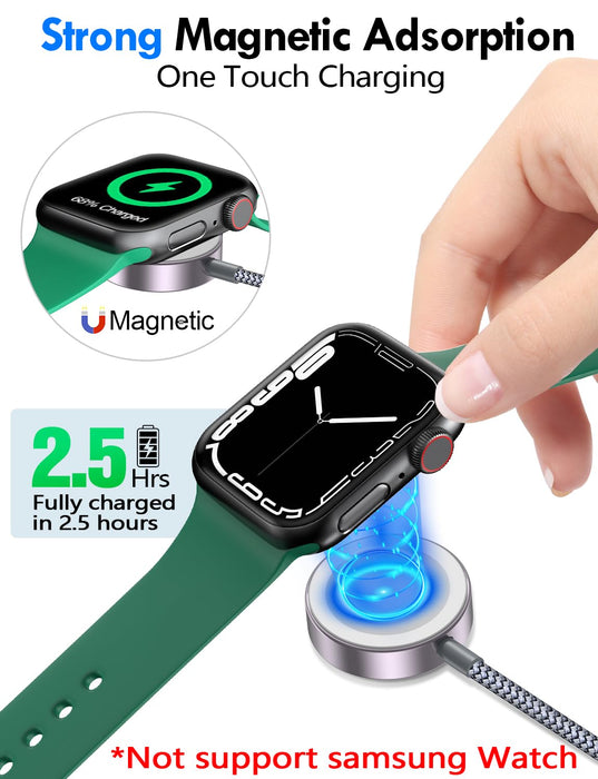 2Pack Travel Essentials for Apple Watch Charger,3-in-2 Multi Charging Cable
