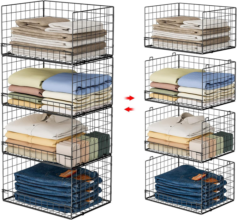 4-Tier Stackable Closet Organizers and Storage Shelves, Foldable Closet Shelf Organizer, Black(Patent Protection)(Patent