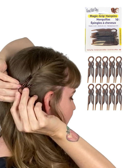 Magic-Grip Hairpins, 10 Styling Updo U-Pins for Strong Hold