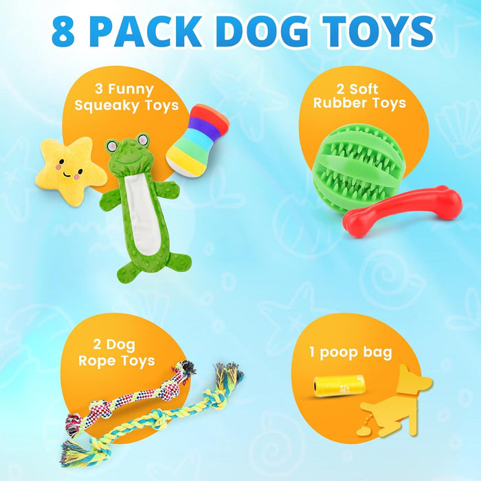 8 Pack Puppy Toys for Small Dogs, Luxury Dog Chew Toys with Squeaky Plush Toys, Rope Toys and Ball, Teething Toys for Puppy Supplies