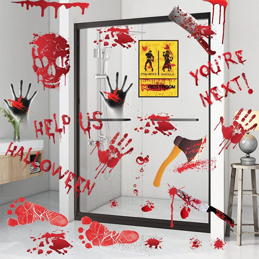 84Pcs Halloween Handprint Footprint Stickers Window Bathroom Floor Decor