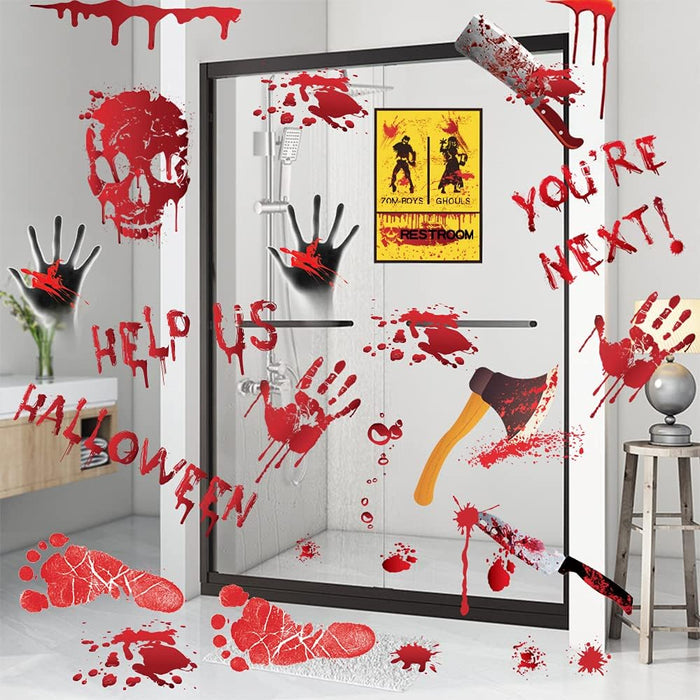 84Pcs Halloween Handprint Footprint Stickers Window Bathroom Floor Decor