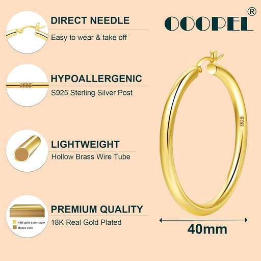 4mm Thick Gold Chunky Earrings Steling Silver Post Hoops Earrings For Women Hollow Tube Hoops Earrings Thick Gold Hoop Earrings Hypoallergenic Lightweight Gold Hoop Large Earrings 20/30/40/50/60MM