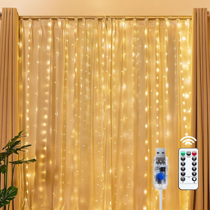 300 LED Fairy Curtain Lights, 9.8ft x 9.8ft Curtain String Lights