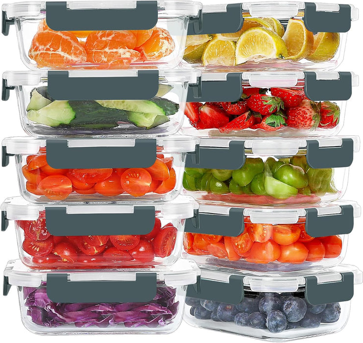 10 Packs 22 oz Glass Meal Prep Containers, Gray
