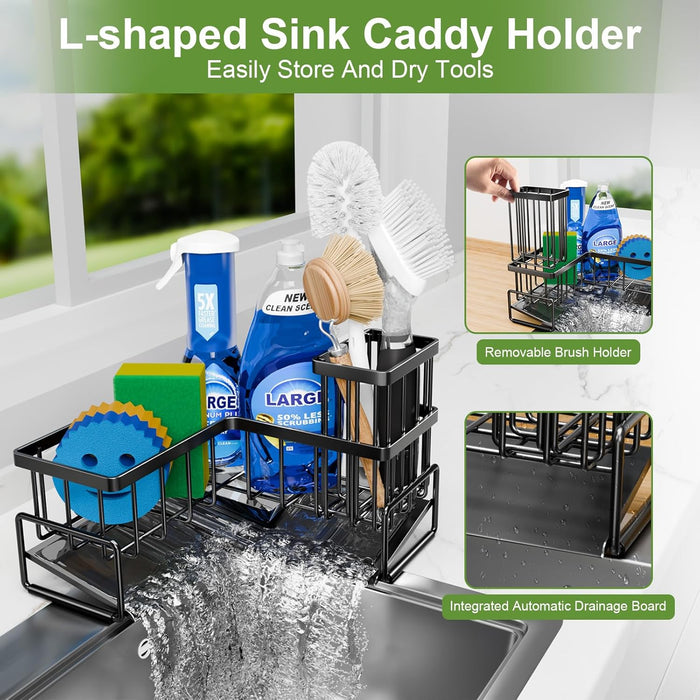 Large Sponge Holder for Kitchen Sink, 90-Degree Sink Caddy Storage