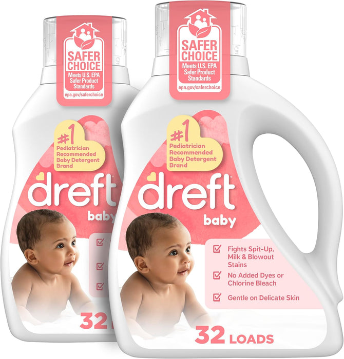Baby Liquid Laundry Detergent, Gentle on Sensitive Skin Laundry Soap, 42 fl oz, 32 Loads, Pack of 2 (Packaging May Vary)