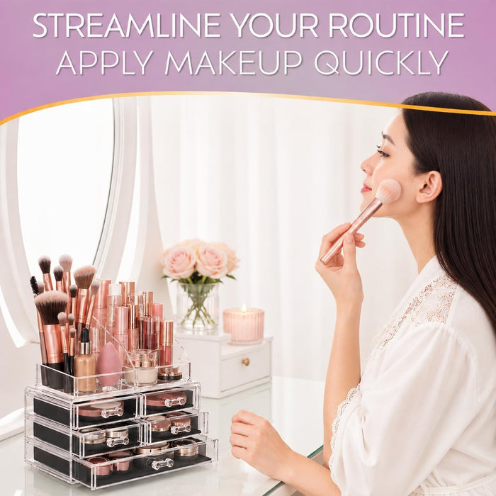 Makeup Organizer Countertop, Cosmetic Display Case, Acrylic Makeup Storage for Vanity, Clear Make-up Organizer for Vanit