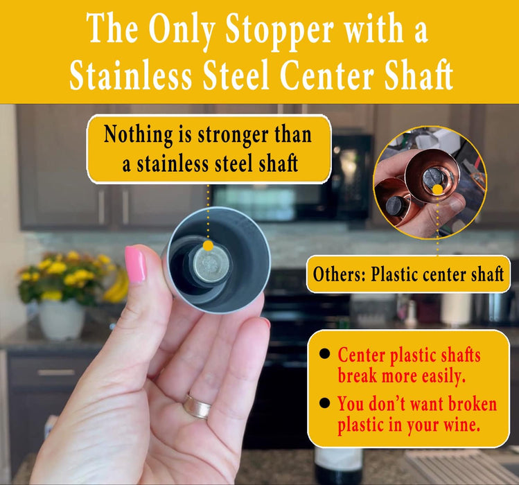 2-Pack Wine Stoppers, Airtight Seals to Keep Wine Fresh, Easy Press-to-Seal