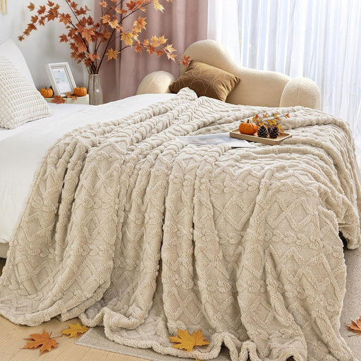 Fleece Throw Blanket for Couch, Fall Boho Blankets,50"x60" Khaki
