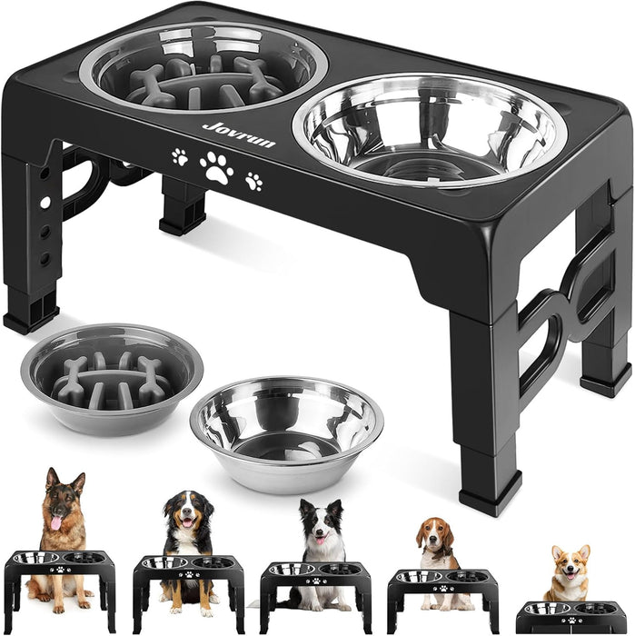 Elevated Dog Bowls for Medium Large Size Dogs, Non-Slip Dog Feeder with 1*Stainless Steel Dishes & 1*Slow Feeder Bowl, 5