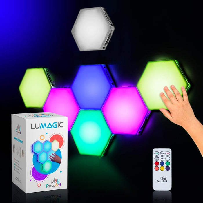 LuMAGIC Tap Tap Sensory Lights – 7pk Magnetic Hexagon LED Lights