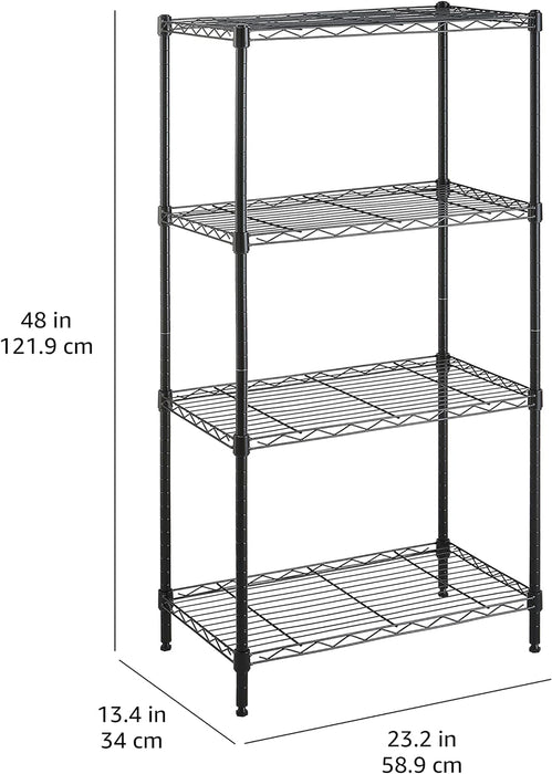 4-Shelf Steel Wire Storage Shelves for Garage, Adjustable Metal Shelving Unit, 200 lbs Per Shelf, 23.2" W x 48" H x 13.4" D, Black
