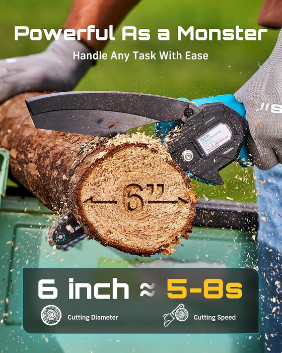 Mini Chainsaw, 6-inch Mini Chainsaw Cordless, Handheld Electric Power Chain Saw with 2 Batteries, for Tree Trimming Wood