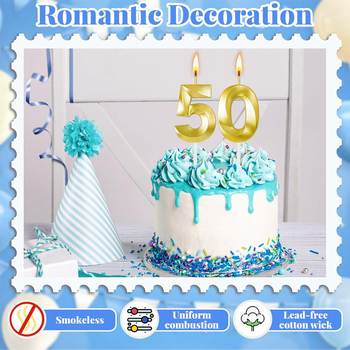 50th Birthday Decorations for Women and Men, Gold Number 50 Candle