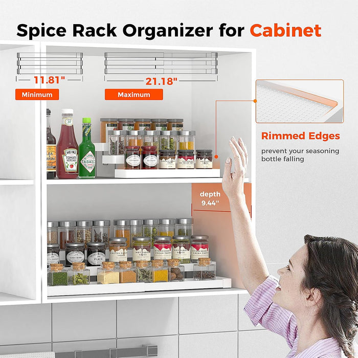 Expandable Spice Rack Organizer for Cabinet - 3 Tier Adjustable Cabinet Spice Organizer Easy Visibility - Spice Organize