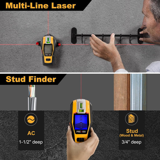 2-in-1 Stud Finder with Laser Level, Rechargeable Cross Line Laser