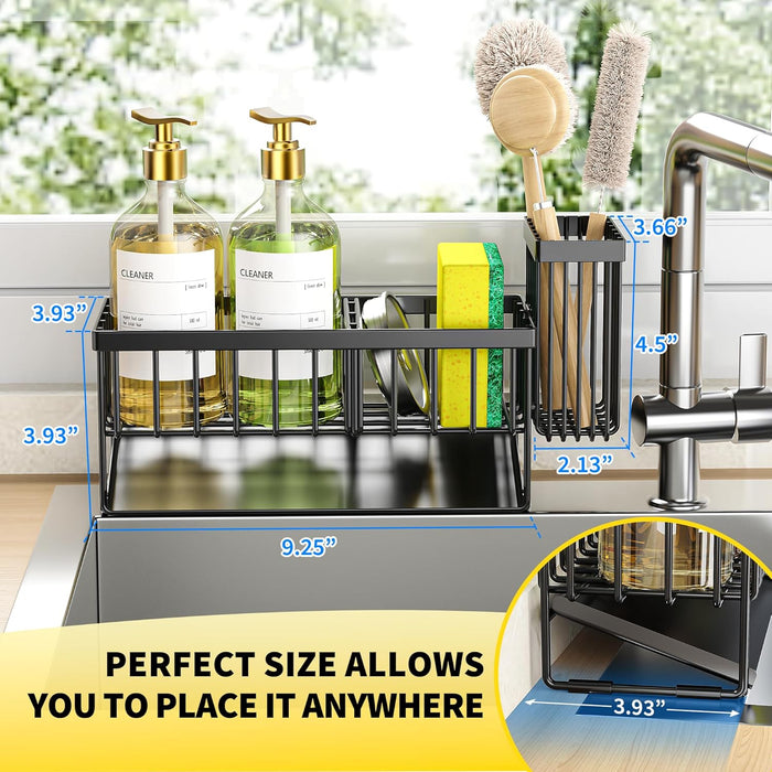 Sink Caddy Sponge Holder for Kitchen with Brush Holder and Stainless Steel Self Drain Tray, Rustproof Kitchen Sink Organ