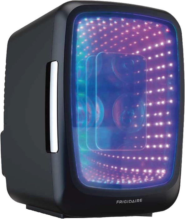 Frigidaire Gaming Light Up Mini Beverage Refrigerator, 6 can, 4 liters, Cooler with large see through door and LED light