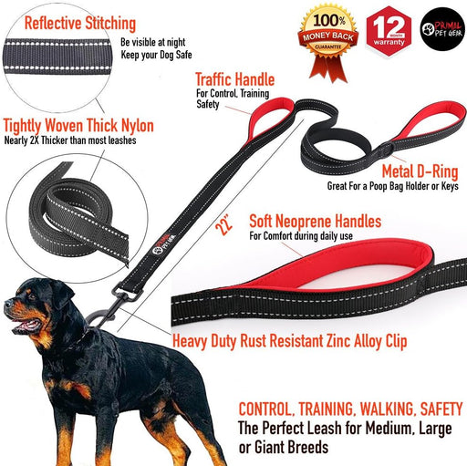 6 ft Reflective Dual-Handle Dog Leash — Black