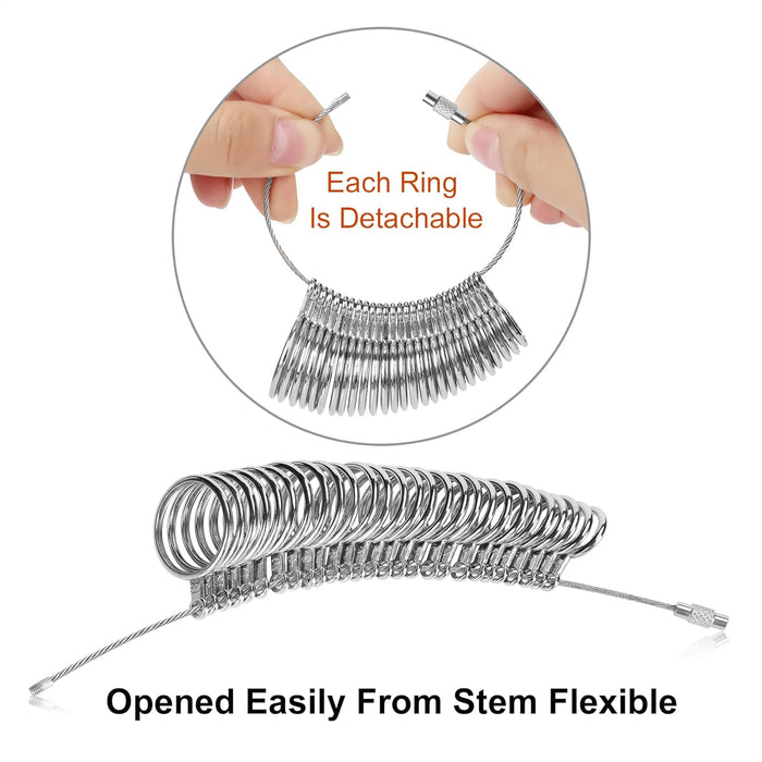 Ring Sizer Measuring Tool Kit, Ring Mandrel Measurer, 27 PCS Premium Steel Measuring Ring Tool, US Ring Size 0-13, 2 PCS Reusable Finger Size 1-17 USA Rings Size with Magnified Glass