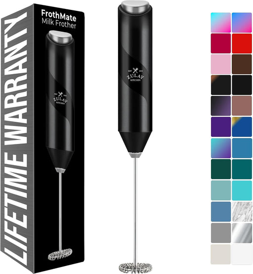 Powerful Milk Frother Wand - Handheld Stainless Steel - Battery Operated Drink Mixer for Coffee, Lattes, Cappuccino, Matcha - Froth Mate Frother Gift - Midnight Black