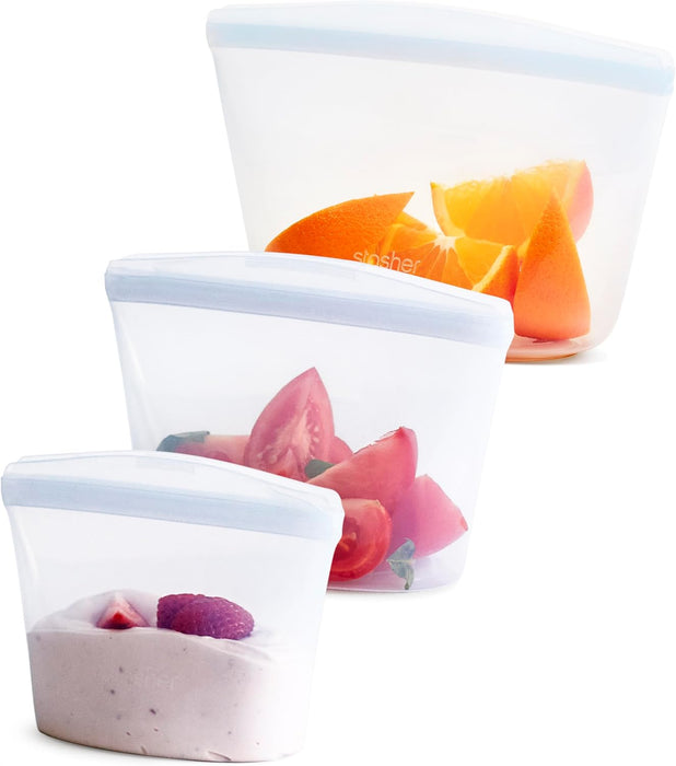 Premium Reusable Silicone Food Storage Bags, 3-Pack, Clear