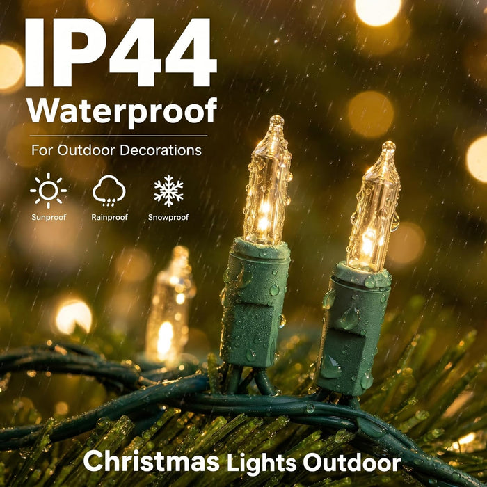 Warm White Christmas Lights, 2 Pack Total 40FT 200 Count Incandescent Christmas Mini Tree String Lights, Waterproof Christmas Decorations for Outdoor Indoor Xmas Patio Home Party Garden Yard Decor