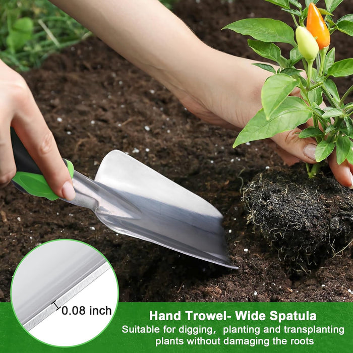Garden Tools Set, 3 Pack Heavy Duty Gardening Tools Set Include Garden Shovel, Transplant Trowel and Hand Rake with Ergo