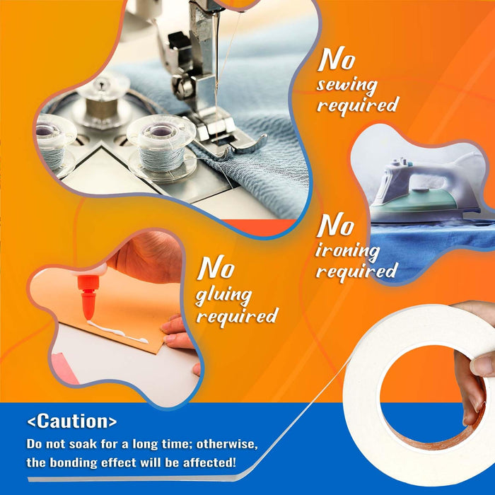Double-Sided Fabric Tape,Hem Tape No Sew No Iron,1/4"+1/2" (2 Rolls)
