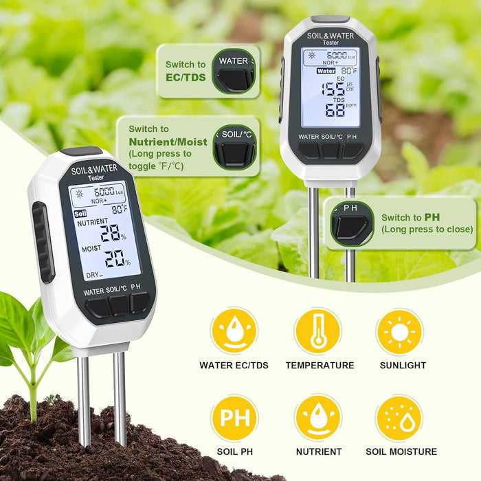 Moisture Meter for Plants,7-in-1 Digital Soil Tester Kit