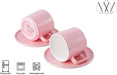 Set of 6 Large 8 (OZ) Americano Cups with Saucer Porcelain Coffee/Tea Cups, Cappuccino/Latte/Espresso/Mocha Cups, Large Coffee/Tea Cups for Specialty Coffee Drinks, (Pink)