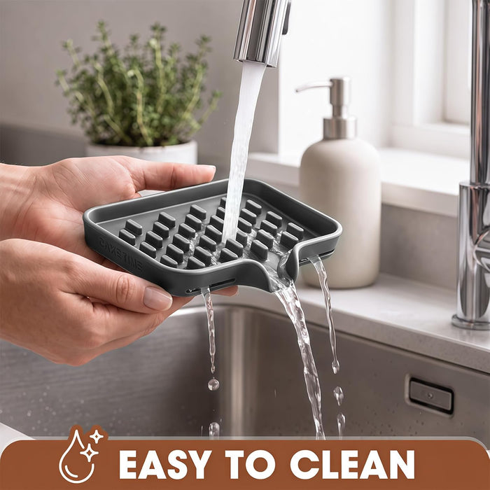 2 Pack Silicone Soap Dish with Drainage Holes for Bathroom Shower Caddy Kitchen Counter Bar Sponge Holder Drying Rack Si