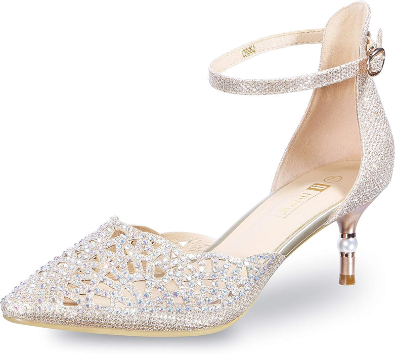 Women's IN2 Candice Wedding Rhinestones Sequins Low Kitten Heels Pumps Dress Evening Shoes for Women Bridal Bride