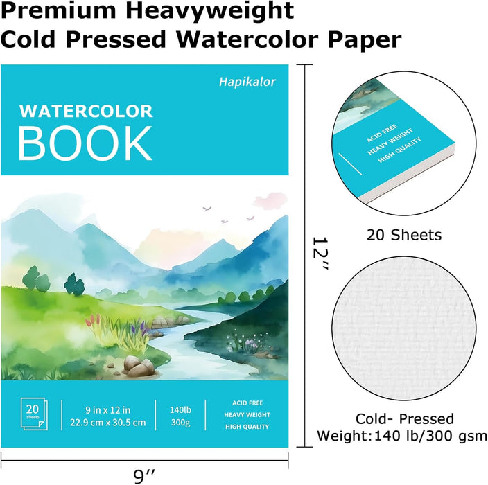 Watercolor Paper Pad, 9"x12" Water Color Paper, 140lb/300gsm Teal