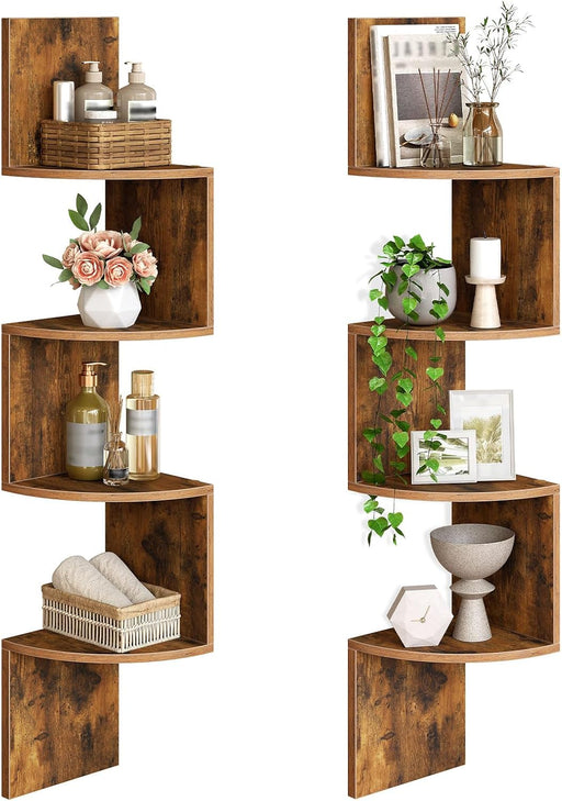 Corner Shelf Wall-Mounted, Set of 2 Floating Corner Shelves for Wall, 4-Tier Corner Bookshelves Floating Shelf for Wall 