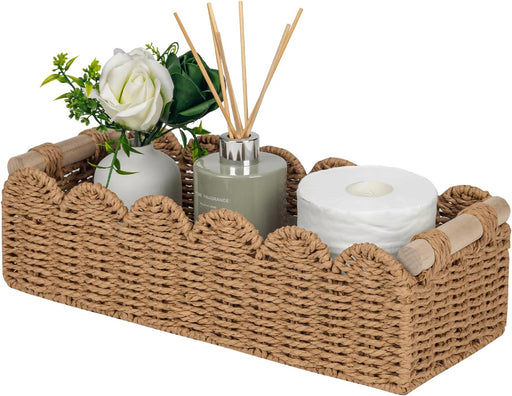 Scalloped Toilet Paper Storage Basket W/Handle for Home Decor