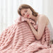 Fleece Ribbed Cozy Throw Blanket for Couch, Pink, 50"x60"