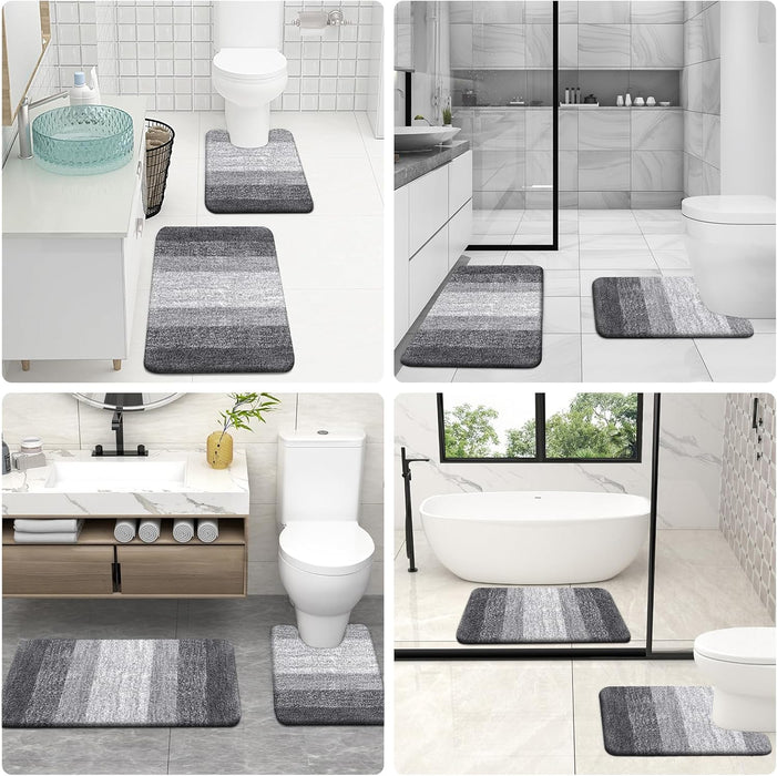 Micorfiber Bathroom Rug Set 2 Piece, Soft Absorbent Bath Mats, Grey