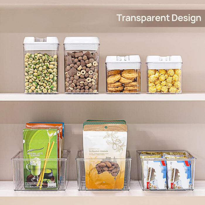 8 Pack Food Storage Organizer Bins, Clear Plastic, 4 Compartments