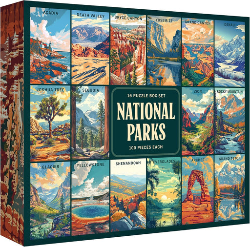 - National Parks Jigsaw Puzzle Box Set - 16 Mini Puzzles, 100 Pieces Each - Colorful Puzzle Gift Set for Adults