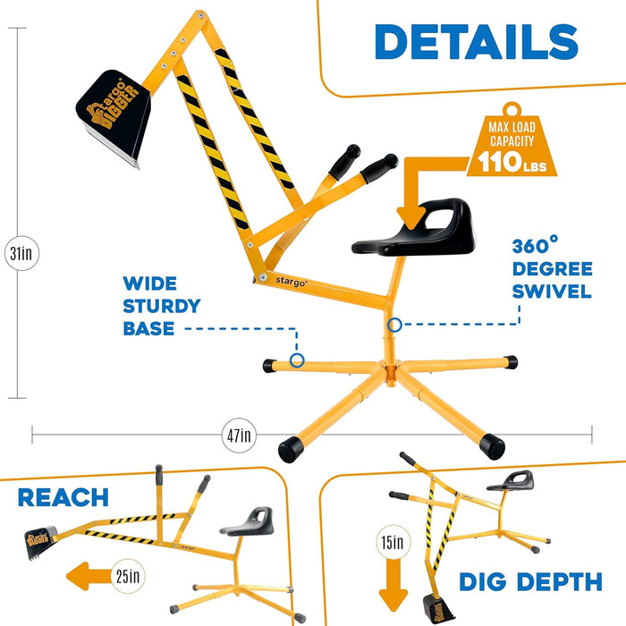 - Steel Kids Excavator Ride on Toy Sand Digger for Kids rotates 360