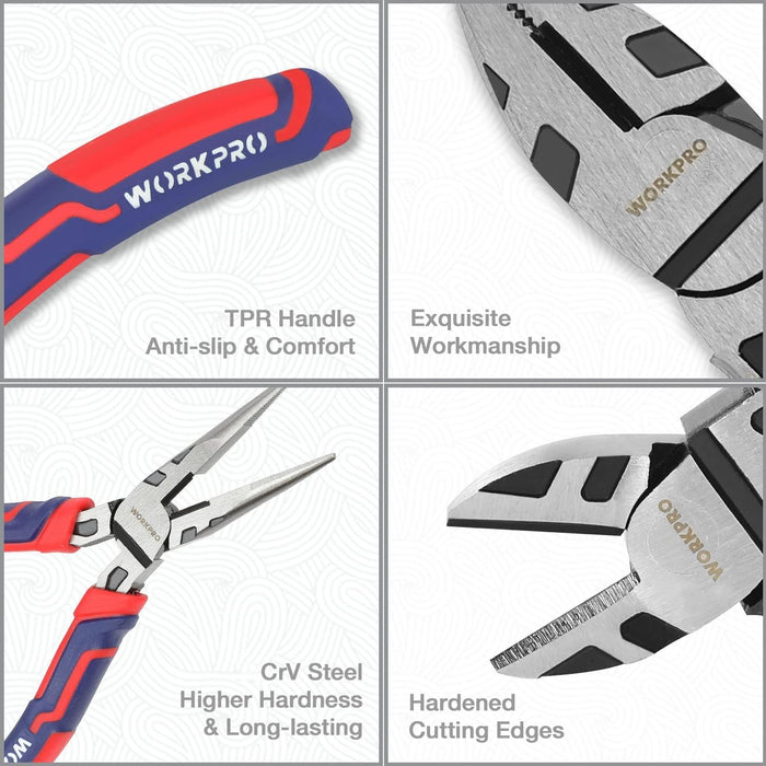 Pliers Set, 5-Piece Premium Cr-V Pliers Kit with Storage Pouch