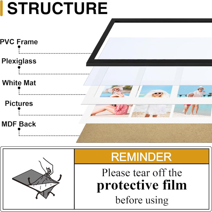 3 4x6 Picture frames Collage Wall Decor with Mat, Black