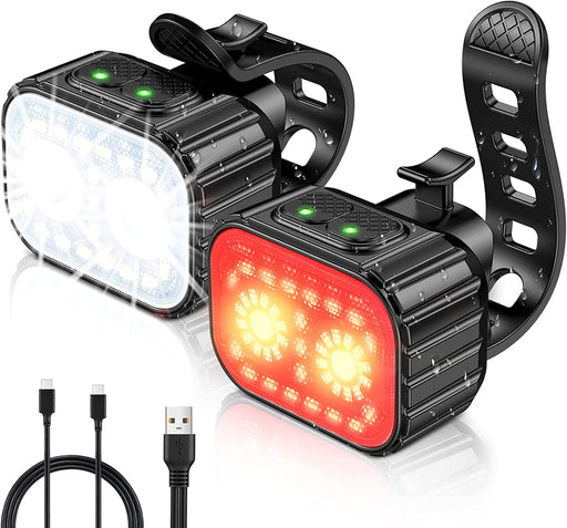 Bike Lights Super Bright, Rechargeable Bicycle Lights Set Multiple Modes, Waterproof Bike Lights for Night Riding/Cycling Safety, Front and Back Bike Reflectors Light, Long Battery Life