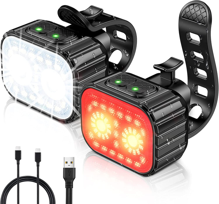 Bike Lights Super Bright, Rechargeable Bicycle Lights Set Multiple Modes, Waterproof Bike Lights for Night Riding/Cycling Safety, Front and Back Bike Reflectors Light, Long Battery Life
